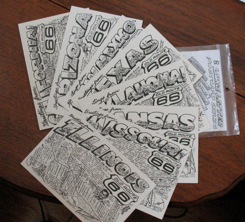Large Letter States Names Route 66 Postcard (Set of 8)